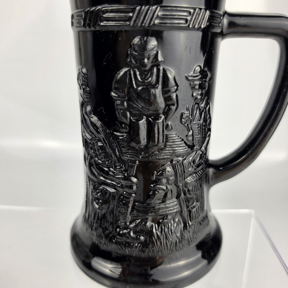 Tiara Exclusive Black Glass Tavern Scene Beer Stein Tankard Mug Set of 2 NOS - Picture 3 of 11